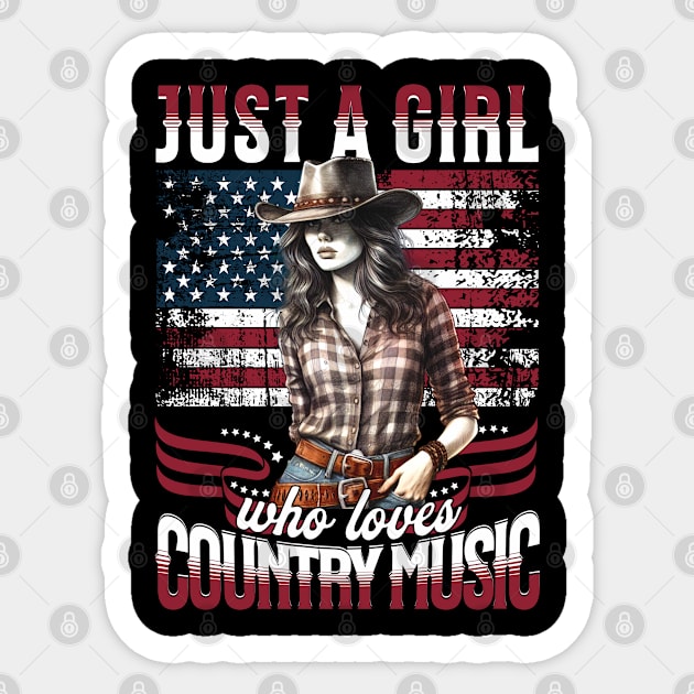 Just A Girl Who Loves Country Music" - Patriotic Cowgirl 4th of July Tee Sticker by JJDezigns